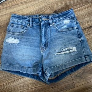 pacsun ripped denim mom shorts